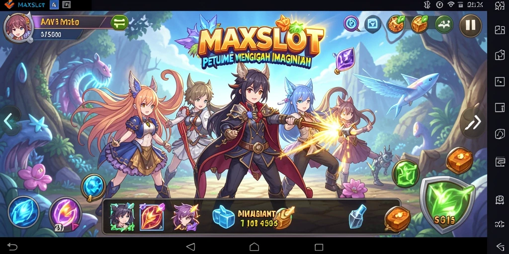 Screenshot gameplay MAXSLOT menampilkan aksi para karakter anime yang seru.